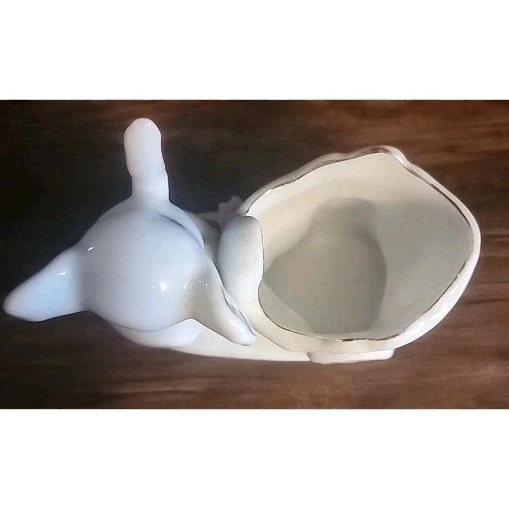 Vintage Elephant Ring Holder Jewelry Dish Porcelain Trunk Up Decor